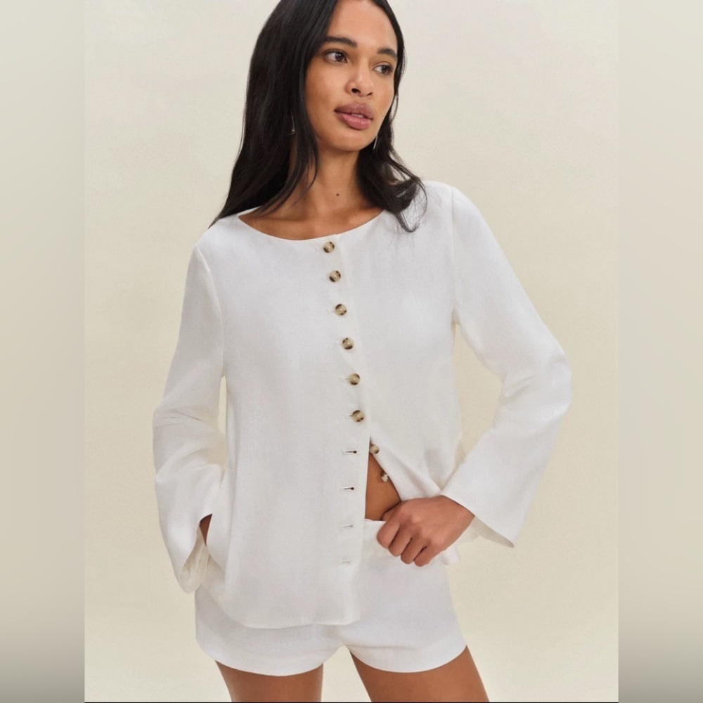 NEW Reformation Lucia White Linen Button Up Jacket - Picture 2 of 12